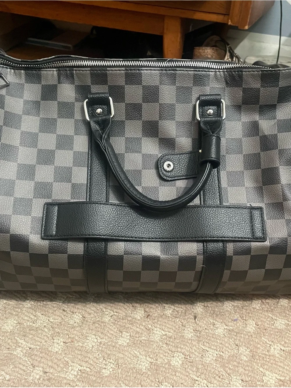 Ed Hardy Black & Gray Checkered Duffel with Colorful Tattoo Graphic